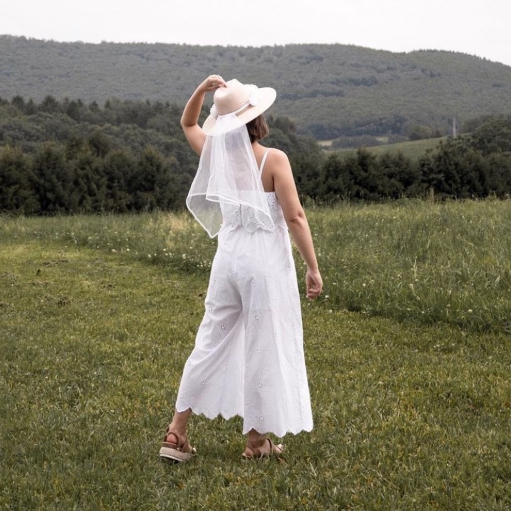 Francesca’s Harper heritage white eyelet jumpsuit